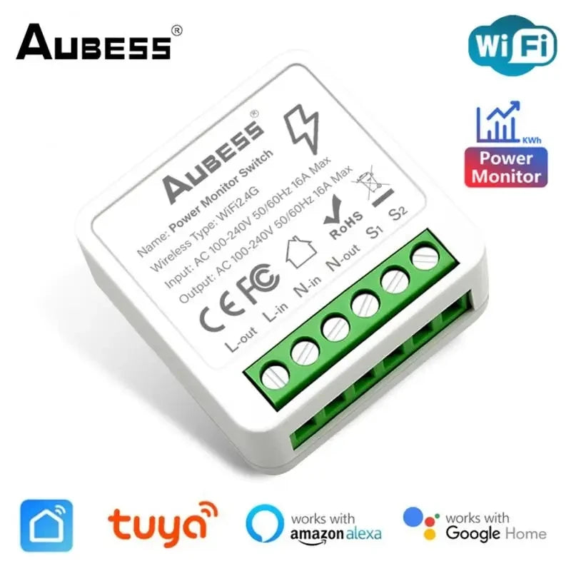 16A WiFi Smart Switch – 2-Way Mini Breaker Module with Energy Monitoring