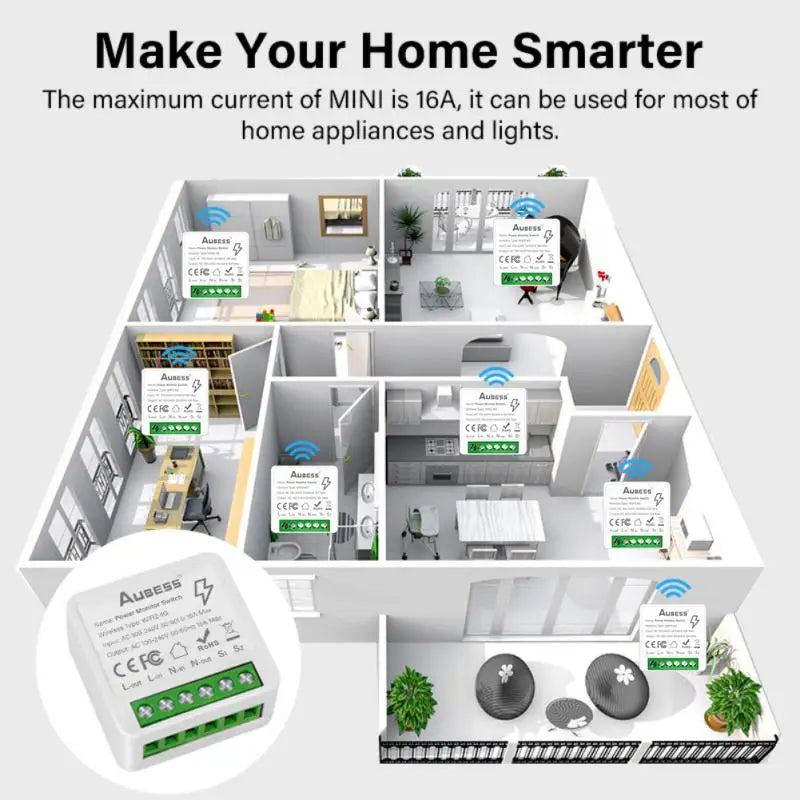 16A WiFi Smart Switch – 2-Way Mini Breaker Module with Energy Monitoring