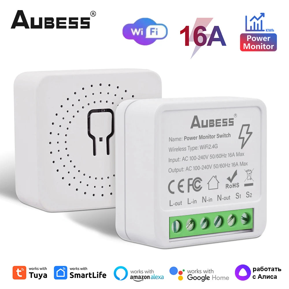 16A WiFi Smart Switch – 2-Way Mini Breaker Module with Energy Monitoring
