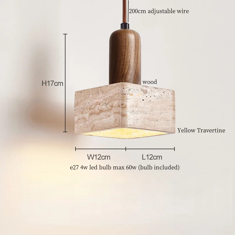 IWHD Vintage Wabi Sabi  LED Pendant Lights Kitchen Island Bedroom Living Room Loft Wood Yellow Travertine Hanging Lamp Luminaire