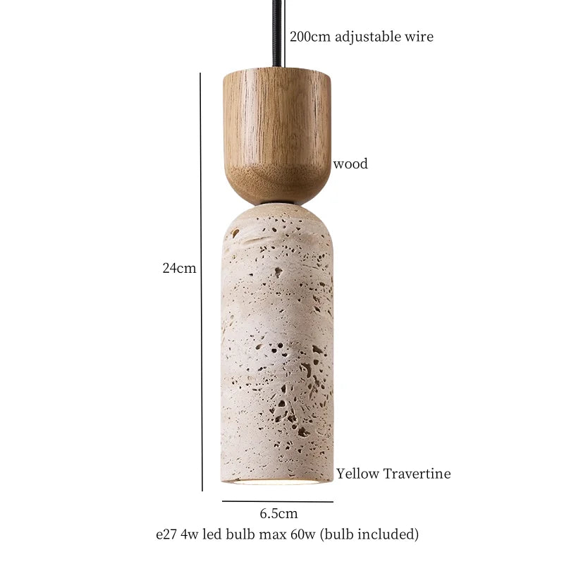 IWHD Vintage Wabi Sabi  LED Pendant Lights Kitchen Island Bedroom Living Room Loft Wood Yellow Travertine Hanging Lamp Luminaire
