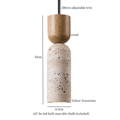 IWHD Vintage Wabi Sabi  LED Pendant Lights Kitchen Island Bedroom Living Room Loft Wood Yellow Travertine Hanging Lamp Luminaire
