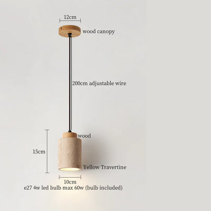 IWHD Vintage Wabi Sabi  LED Pendant Lights Kitchen Island Bedroom Living Room Loft Wood Yellow Travertine Hanging Lamp Luminaire
