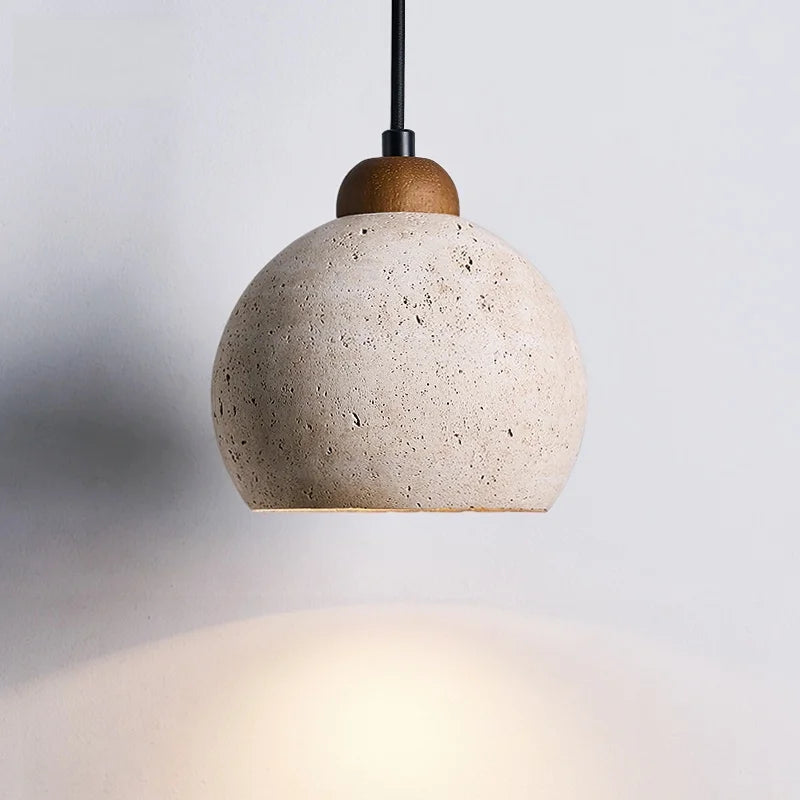IWHD Vintage Wabi Sabi  LED Pendant Lights Kitchen Island Bedroom Living Room Loft Wood Yellow Travertine Hanging Lamp Luminaire