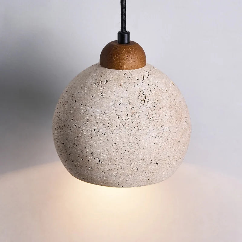IWHD Vintage Wabi Sabi  LED Pendant Lights Kitchen Island Bedroom Living Room Loft Wood Yellow Travertine Hanging Lamp Luminaire