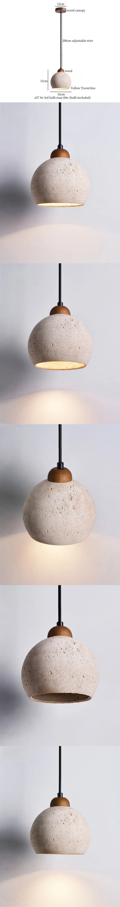 IWHD Vintage Wabi Sabi  LED Pendant Lights Kitchen Island Bedroom Living Room Loft Wood Yellow Travertine Hanging Lamp Luminaire