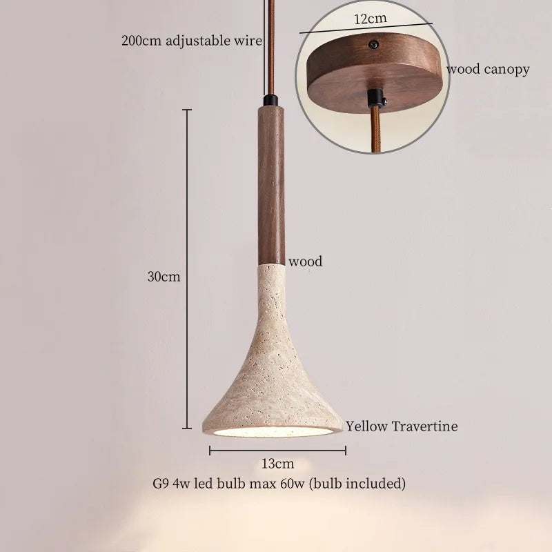 IWHD Vintage Wabi Sabi  LED Pendant Lights Kitchen Island Bedroom Living Room Loft Wood Yellow Travertine Hanging Lamp Luminaire