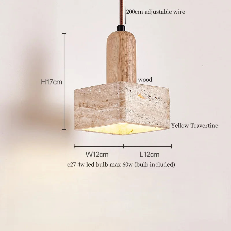 IWHD Vintage Wabi Sabi  LED Pendant Lights Kitchen Island Bedroom Living Room Loft Wood Yellow Travertine Hanging Lamp Luminaire