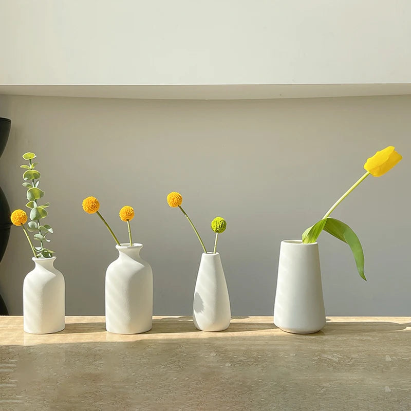 Modern Nordic Flower Vases INS Ceramic White Vase Flower Pot Vase for Home Living Room Interior Office Desktop Decor Crafts