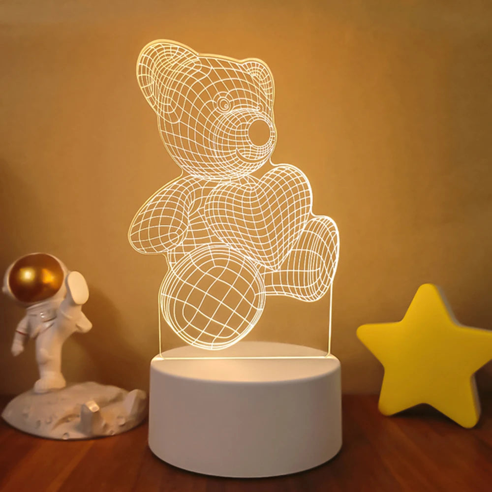 3D Creative Bear Lamp Acrylic USB LED Night Lights Lamp Xmas Christmas Decorations for Home Bedroom Birthday Decor Wedding Gifts