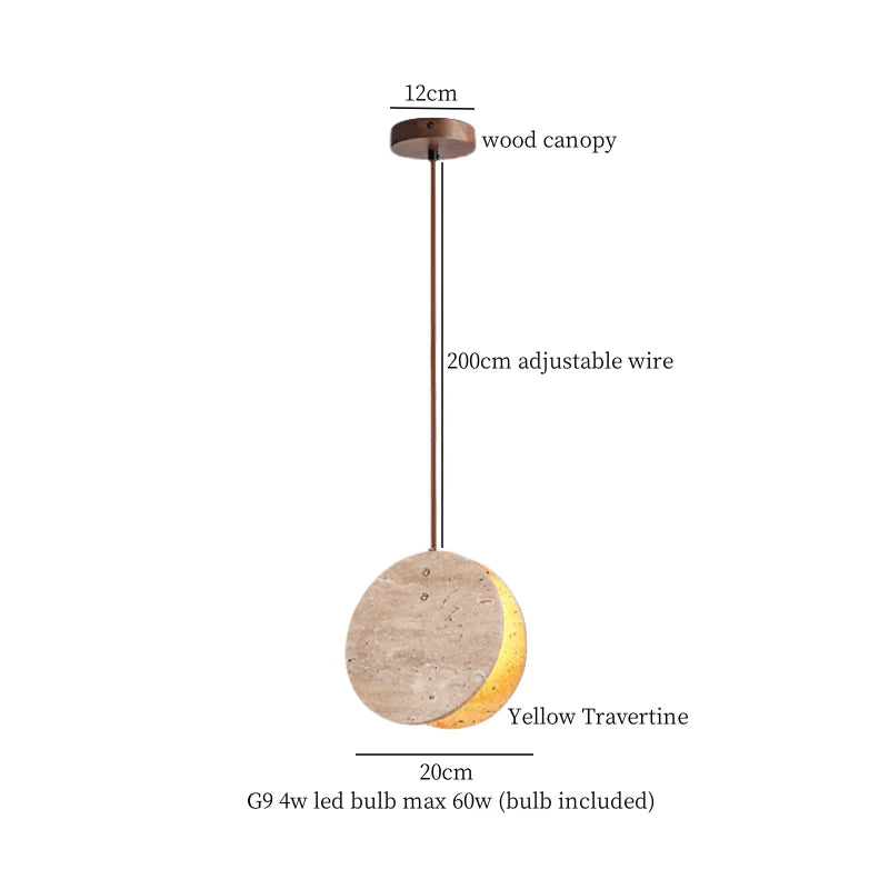 IWHD Vintage Wabi Sabi  LED Pendant Lights Kitchen Island Bedroom Living Room Loft Wood Yellow Travertine Hanging Lamp Luminaire