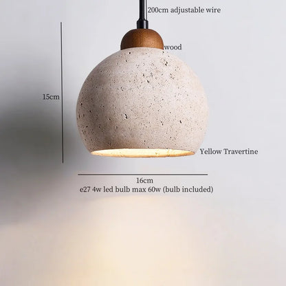 IWHD Vintage Wabi Sabi  LED Pendant Lights Kitchen Island Bedroom Living Room Loft Wood Yellow Travertine Hanging Lamp Luminaire