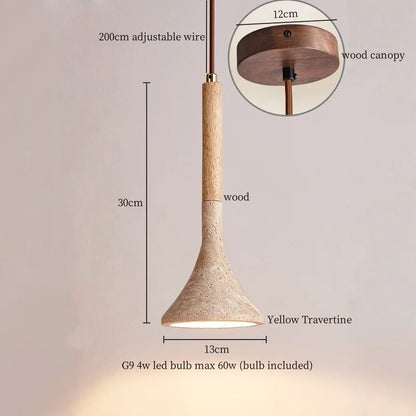 IWHD Vintage Wabi Sabi  LED Pendant Lights Kitchen Island Bedroom Living Room Loft Wood Yellow Travertine Hanging Lamp Luminaire