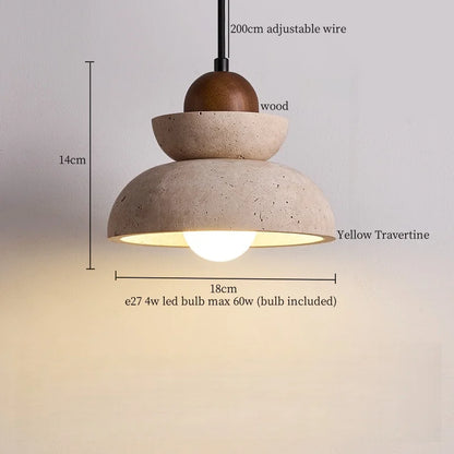 IWHD Vintage Wabi Sabi  LED Pendant Lights Kitchen Island Bedroom Living Room Loft Wood Yellow Travertine Hanging Lamp Luminaire