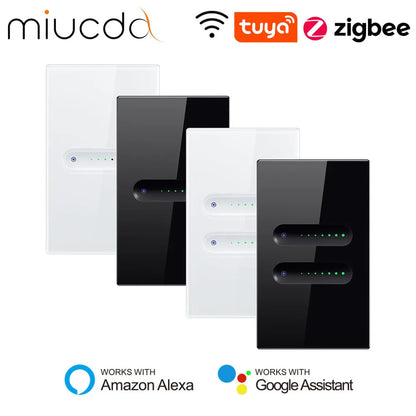 WiFi/Zigbee Smart Dimmer Switch – Touch Glass Panel, APP &amp; Voice Control (1/2 Gang)