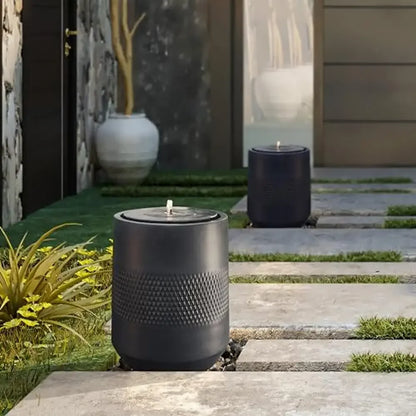 Round Solar-Powered Outdoor Fountain with Lights – 23” Modern Resin Water Feature