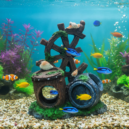 Aquarium decoration with a waterwheel 
