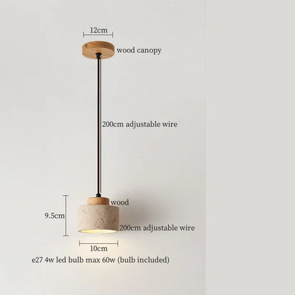 IWHD Vintage Wabi Sabi  LED Pendant Lights Kitchen Island Bedroom Living Room Loft Wood Yellow Travertine Hanging Lamp Luminaire