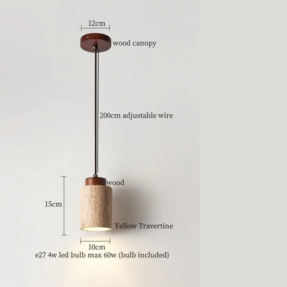 IWHD Vintage Wabi Sabi  LED Pendant Lights Kitchen Island Bedroom Living Room Loft Wood Yellow Travertine Hanging Lamp Luminaire