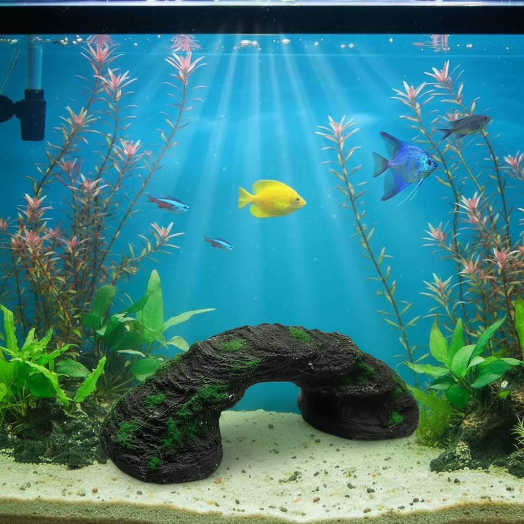 Artificial rock arch with green