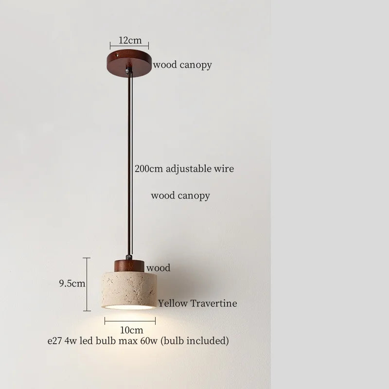 IWHD Vintage Wabi Sabi  LED Pendant Lights Kitchen Island Bedroom Living Room Loft Wood Yellow Travertine Hanging Lamp Luminaire