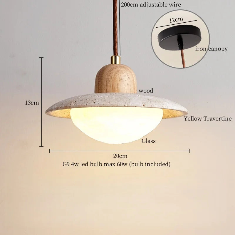 IWHD Vintage Wabi Sabi  LED Pendant Lights Kitchen Island Bedroom Living Room Loft Wood Yellow Travertine Hanging Lamp Luminaire