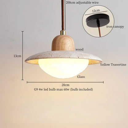 IWHD Vintage Wabi Sabi  LED Pendant Lights Kitchen Island Bedroom Living Room Loft Wood Yellow Travertine Hanging Lamp Luminaire