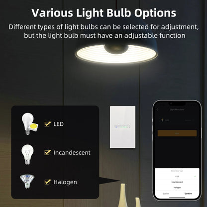 WiFi/Zigbee Smart Dimmer Switch – Touch Glass Panel, APP &amp; Voice Control (1/2 Gang)