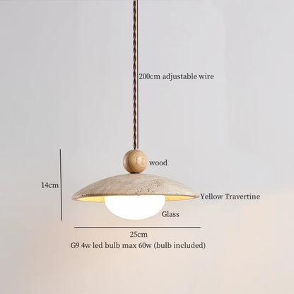 IWHD Vintage Wabi Sabi  LED Pendant Lights Kitchen Island Bedroom Living Room Loft Wood Yellow Travertine Hanging Lamp Luminaire