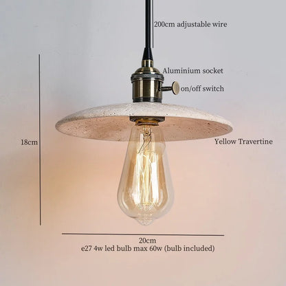 IWHD Vintage Wabi Sabi  LED Pendant Lights Kitchen Island Bedroom Living Room Loft Wood Yellow Travertine Hanging Lamp Luminaire
