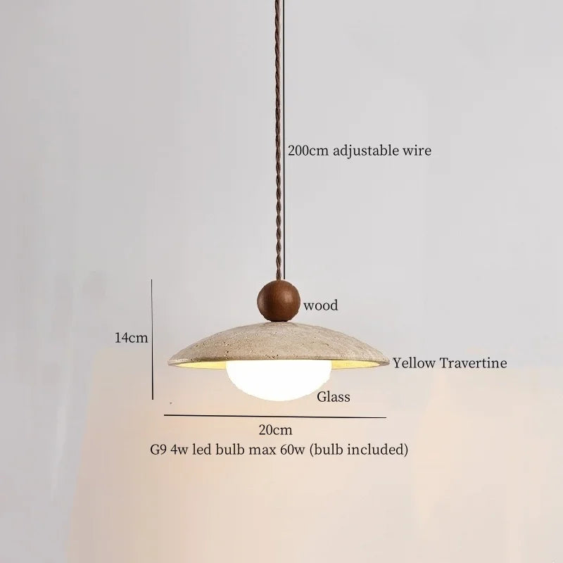 IWHD Vintage Wabi Sabi  LED Pendant Lights Kitchen Island Bedroom Living Room Loft Wood Yellow Travertine Hanging Lamp Luminaire