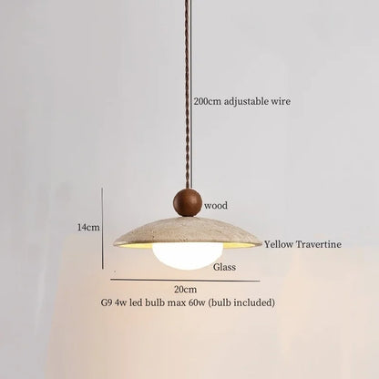 IWHD Vintage Wabi Sabi  LED Pendant Lights Kitchen Island Bedroom Living Room Loft Wood Yellow Travertine Hanging Lamp Luminaire