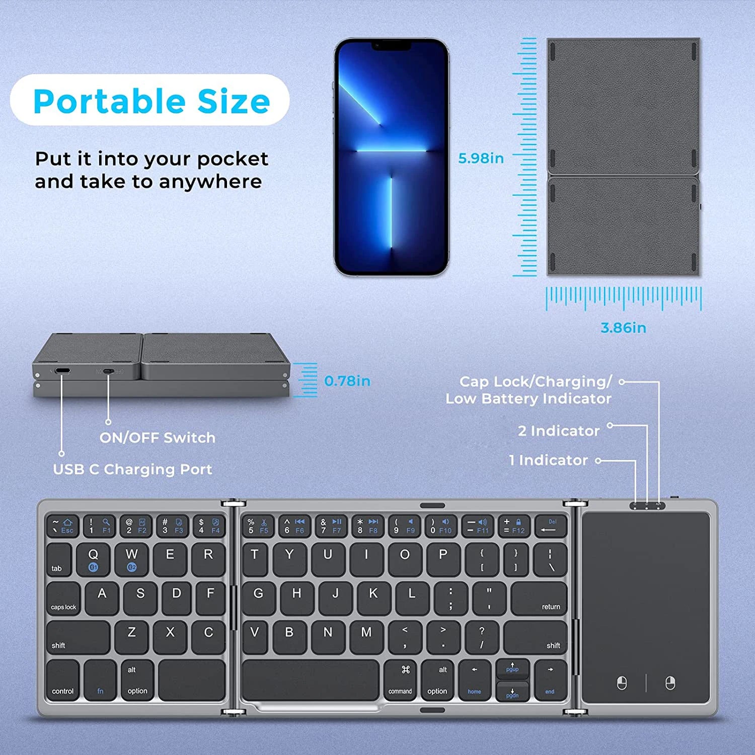 Foldable Wireless Bluetooth Keyboard